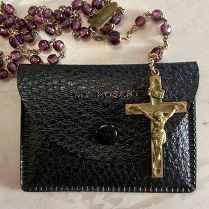 Vintage 8 Decade Old Purple Glass Bead Blessed Rosary Prayer Beads 1935 Engraved